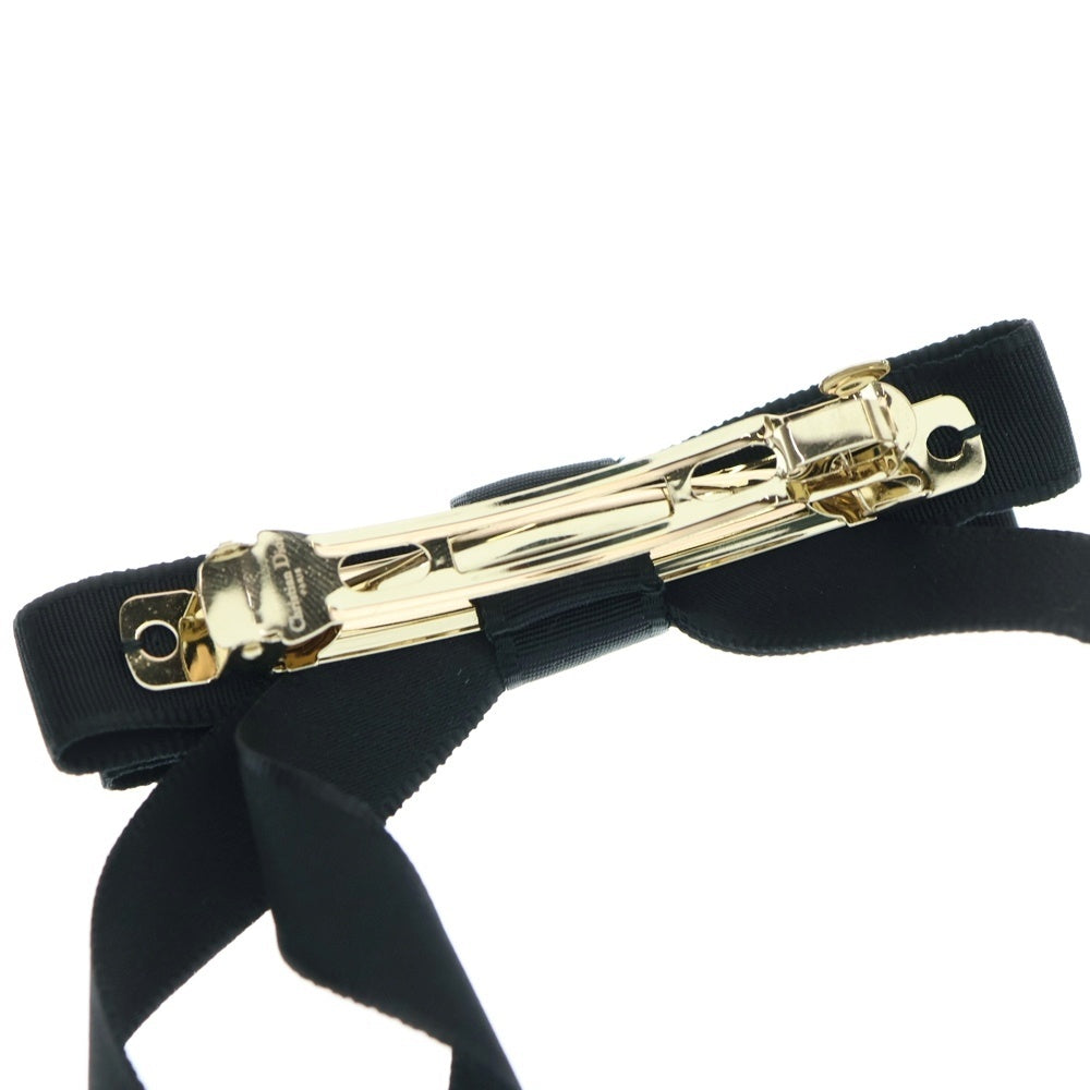 Christian Dior(クリスチャンディオール) CDロゴ リボン バレッタ ヘアアクセサリー ヘアクリップ ブラック ゴールド金具