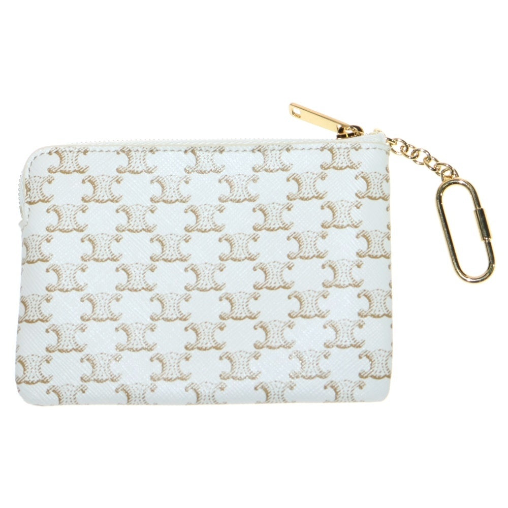 CELINE(セリーヌ) トリオンフ ロゴ コインケース キーリング カードケース レザー×PVC ホワイト×ゴールド