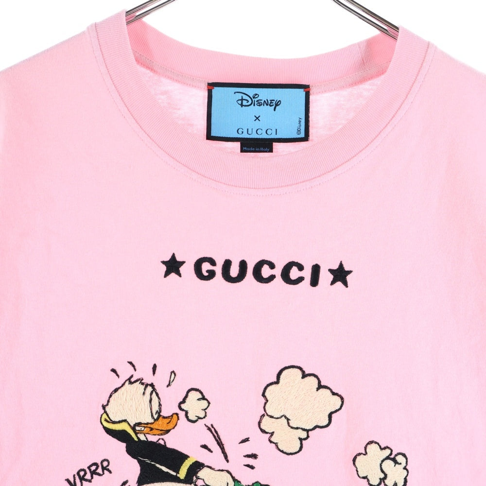 GUCCI(グッチ) 21SS ×Disney ドナルドダック ロゴ刺繍 クルーネック 半袖Tシャツ カットソー ピンク 580762