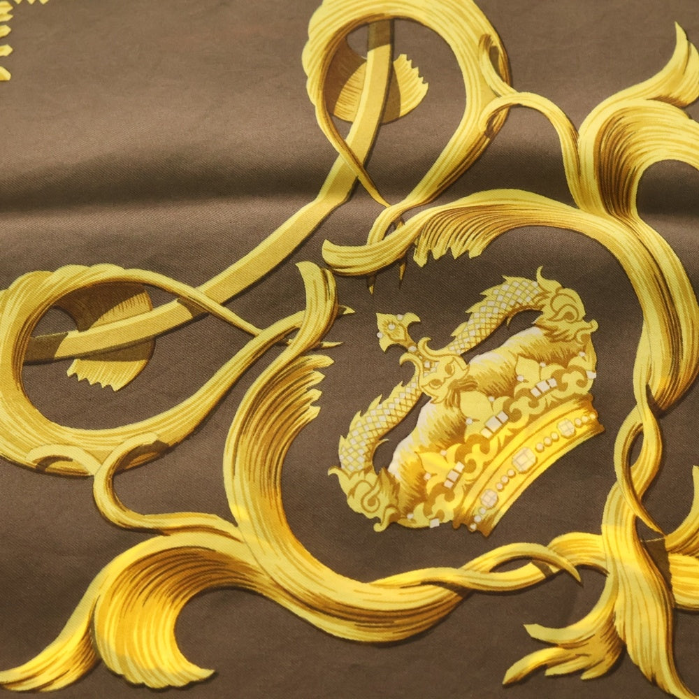 HERMES(エルメス) カレ90 王冠 クラウン スカーフ ブラウン×イエロー