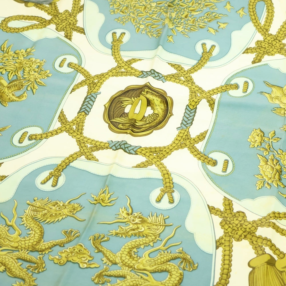 HERMES(エルメス) カレ90 TSUBASU スカーフ ライトブルー×ベージュ