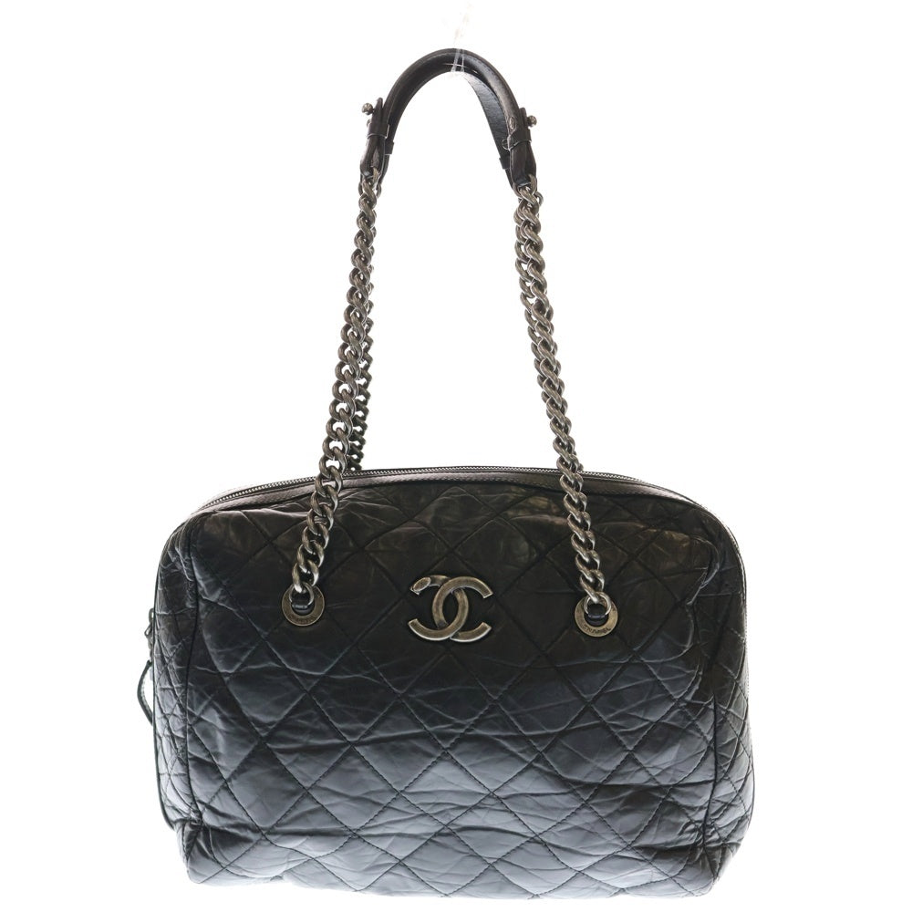 CHANEL(シャネル) ココマーク ロゴプレート レザー チェーンショルダー バッグ シルバー金具 ブラック 17番台