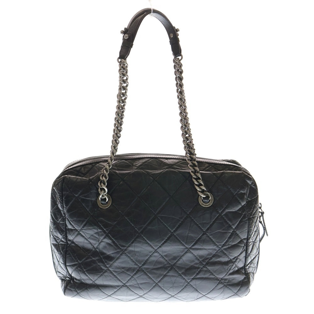 CHANEL(シャネル) ココマーク ロゴプレート レザー チェーンショルダー バッグ シルバー金具 ブラック 17番台