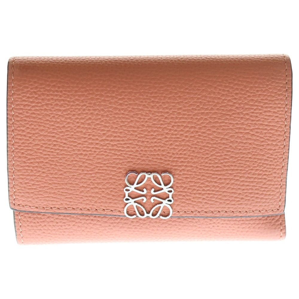 LOEWE(ロエベ) アナグラム トライフォールド 三つ折り財布 コンパクトウォレット カードケース レザー サーモンピンク シルバー金具