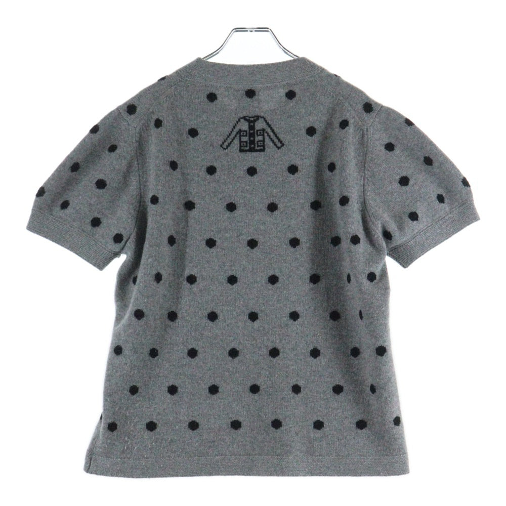 CHANEL(シャネル) 08AW ドット総柄 ジャガード スパンコール カシミヤ クルーネック プルオーバー 半袖ニット セーター グレー レディース P34356K00936