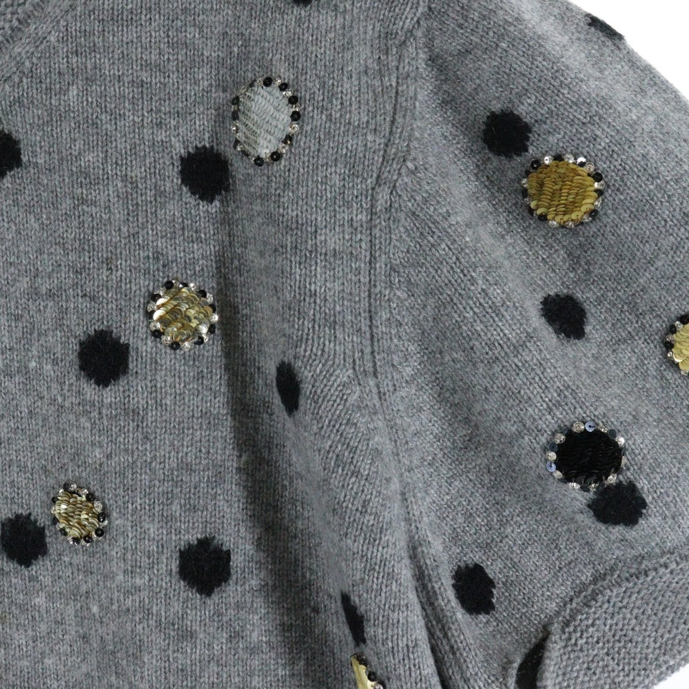 CHANEL(シャネル) 08AW ドット総柄 ジャガード スパンコール カシミヤ クルーネック プルオーバー 半袖ニット セーター グレー レディース P34356K00936