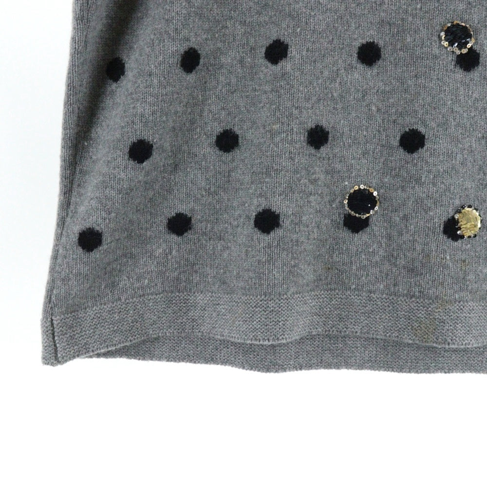 CHANEL(シャネル) 08AW ドット総柄 ジャガード スパンコール カシミヤ クルーネック プルオーバー 半袖ニット セーター グレー レディース P34356K00936