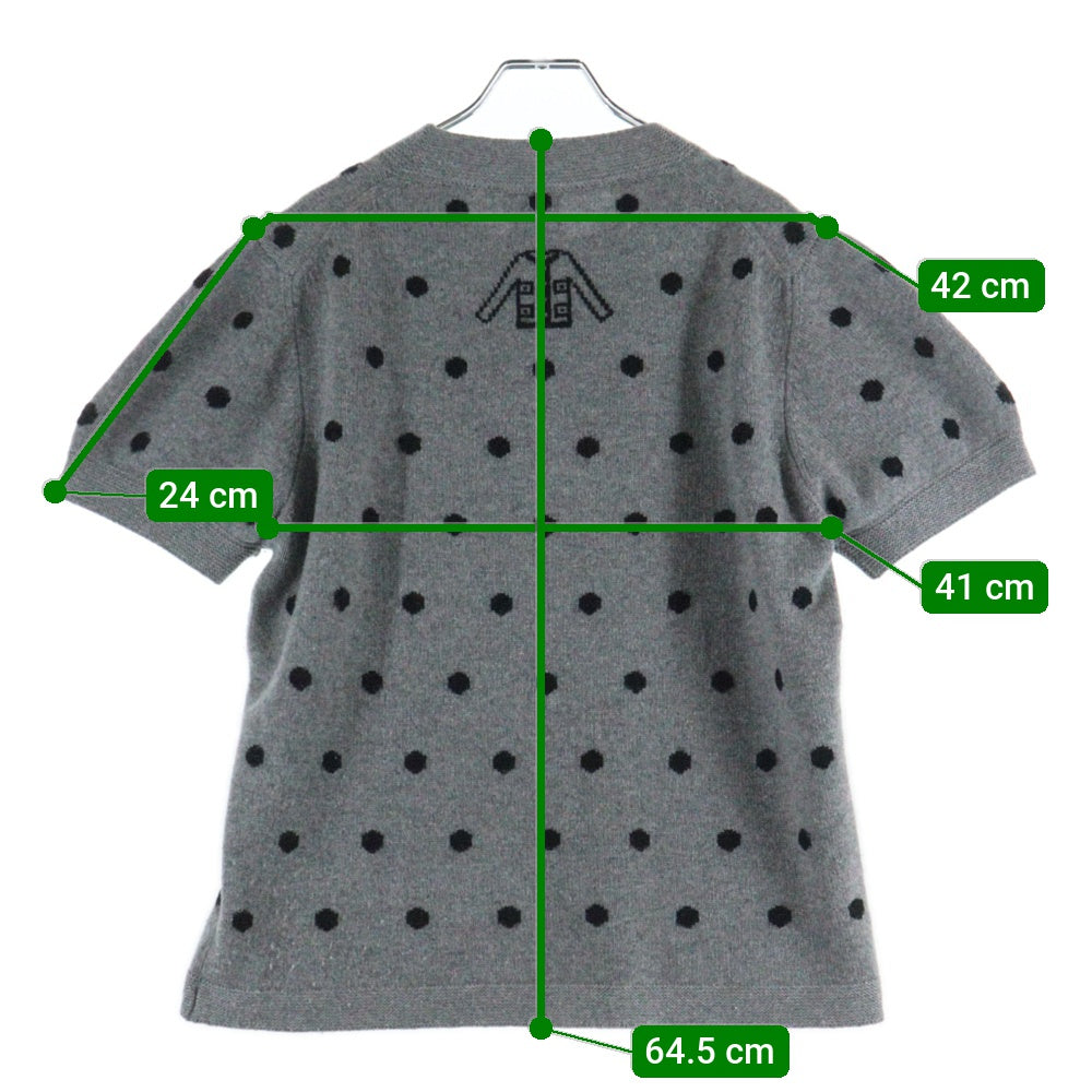 CHANEL(シャネル) 08AW ドット総柄 ジャガード スパンコール カシミヤ クルーネック プルオーバー 半袖ニット セーター グレー レディース P34356K00936