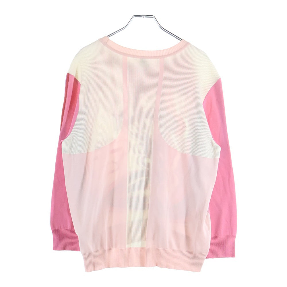 HERMES(エルメス) BRIDES de GALA ブリッド ドゥ ガラ ツイルレーヌ 柄プリント シルクスカーフ切り替え クルーネック 長袖ニット セーター ピンク/レッド レディース