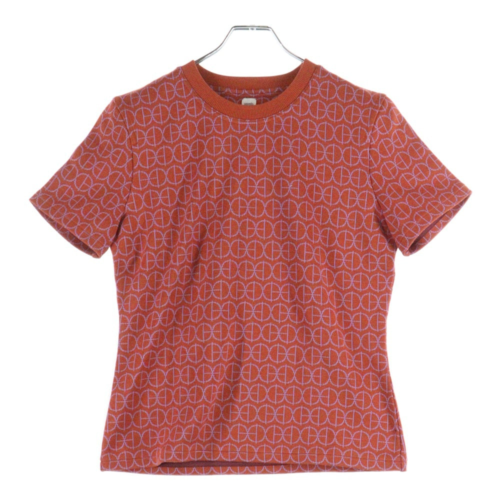 HERMES(エルメス) 22SS Hロゴジャガード 総柄 コットン クルーネック プルオーバー 半袖ニット セーター オレンジ レディース 2E4600DY