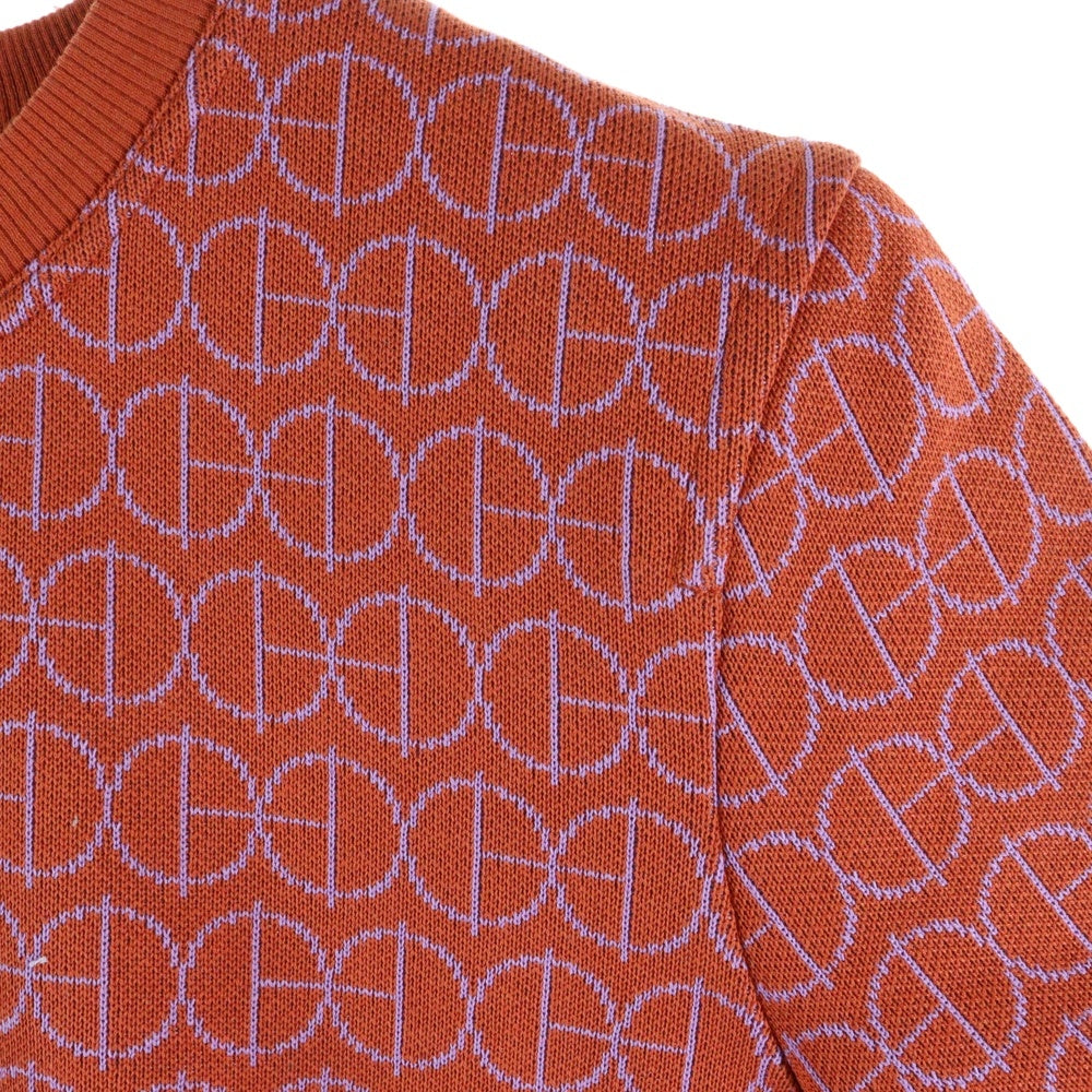 HERMES(エルメス) 22SS Hロゴジャガード 総柄 コットン クルーネック プルオーバー 半袖ニット セーター オレンジ レディース 2E4600DY