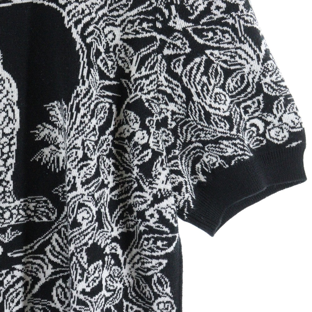 HERMES(エルメス) ジャングル ラブ カシミヤ アニマル ジャガード柄 クルーネック プルオーバー 半袖ニット セーター ブラック レディース