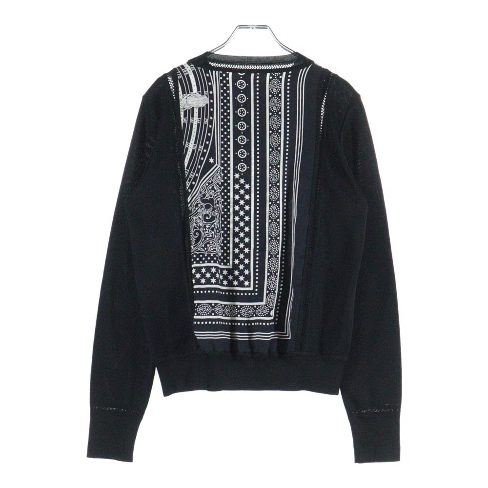 HERMES(エルメス) 23AW ツイルレーヌ Astrology アストロロジー 星座柄プリント シルクスカーフ切り替え クルーネック 長袖ニット セーター ブラック レディース 3H2814D7