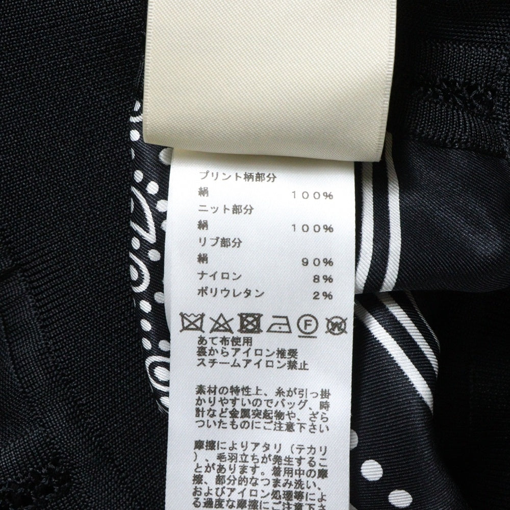 HERMES(エルメス) 23AW ツイルレーヌ Astrology アストロロジー 星座柄プリント シルクスカーフ切り替え クルーネック 長袖ニット セーター ブラック レディース 3H2814D7