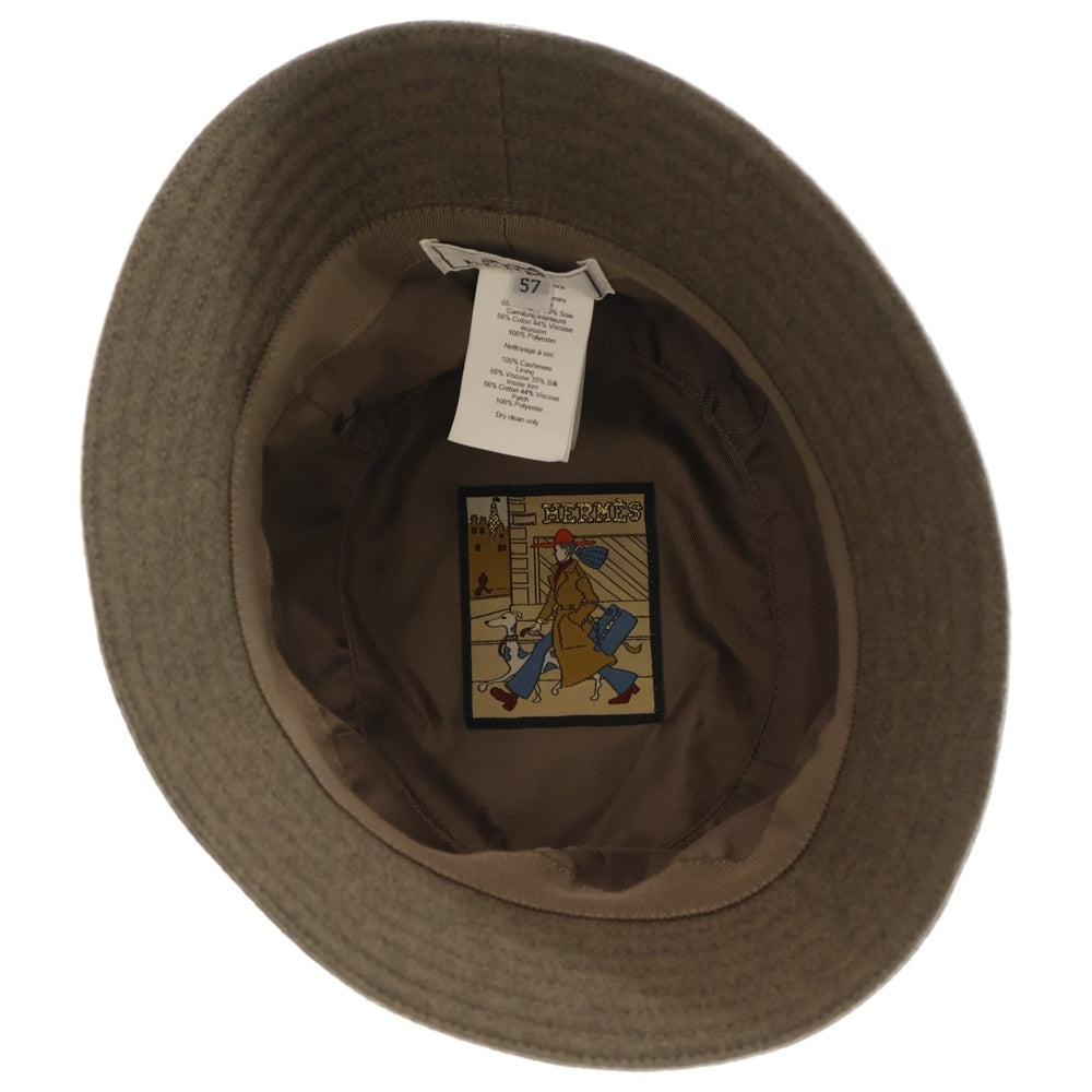 HERMES(エルメス) バケットハット 帽子 カシミヤ カーキ オリーブ ブラウン シルバー金具