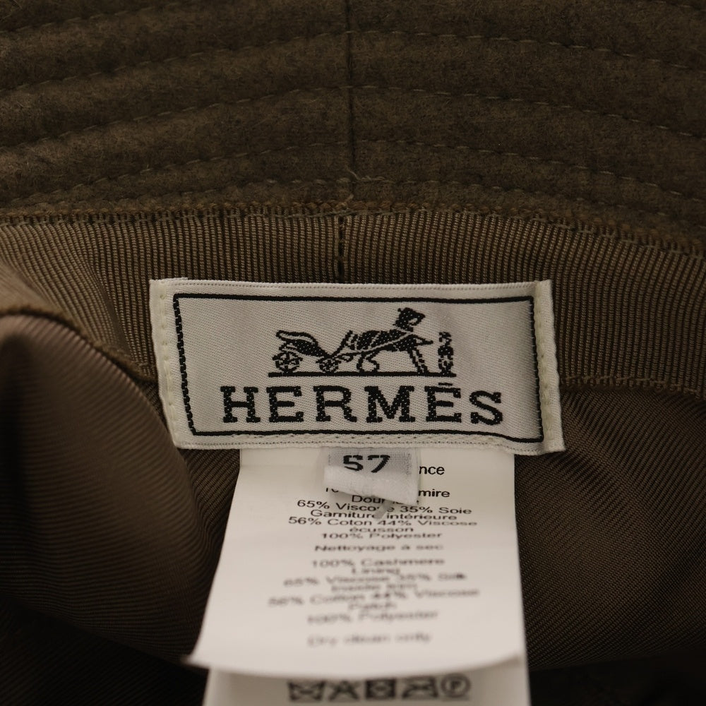 HERMES(エルメス) バケットハット 帽子 カシミヤ カーキ オリーブ ブラウン シルバー金具