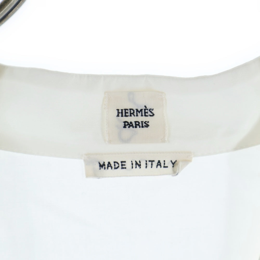 HERMES(エルメス) Vネック プルオーバー ラグランスリーブ 長袖シャツ ブラウス ホワイト レディース