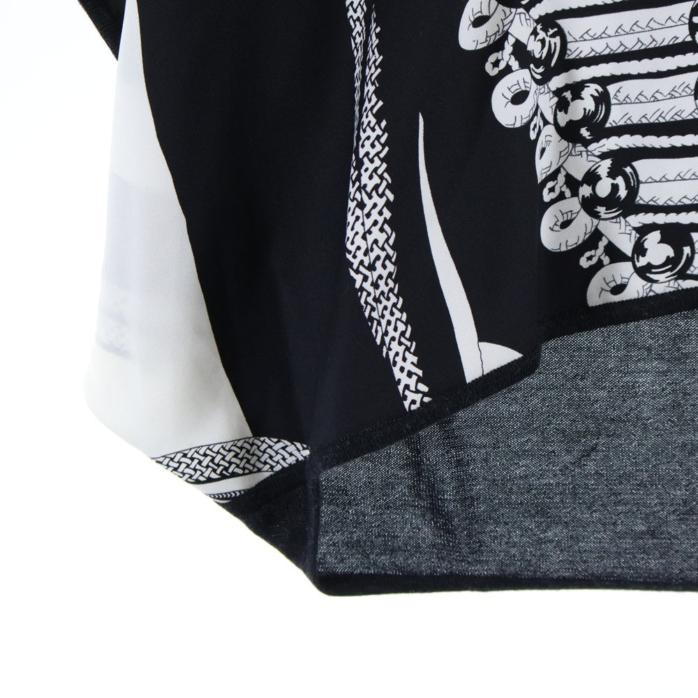 HERMES(エルメス) ツイルレーヌ ナポレオンジャケット柄 シルクスカーフ切り替え Vネック カシミヤニット トップス カットソー ブラック/ホワイト レディース