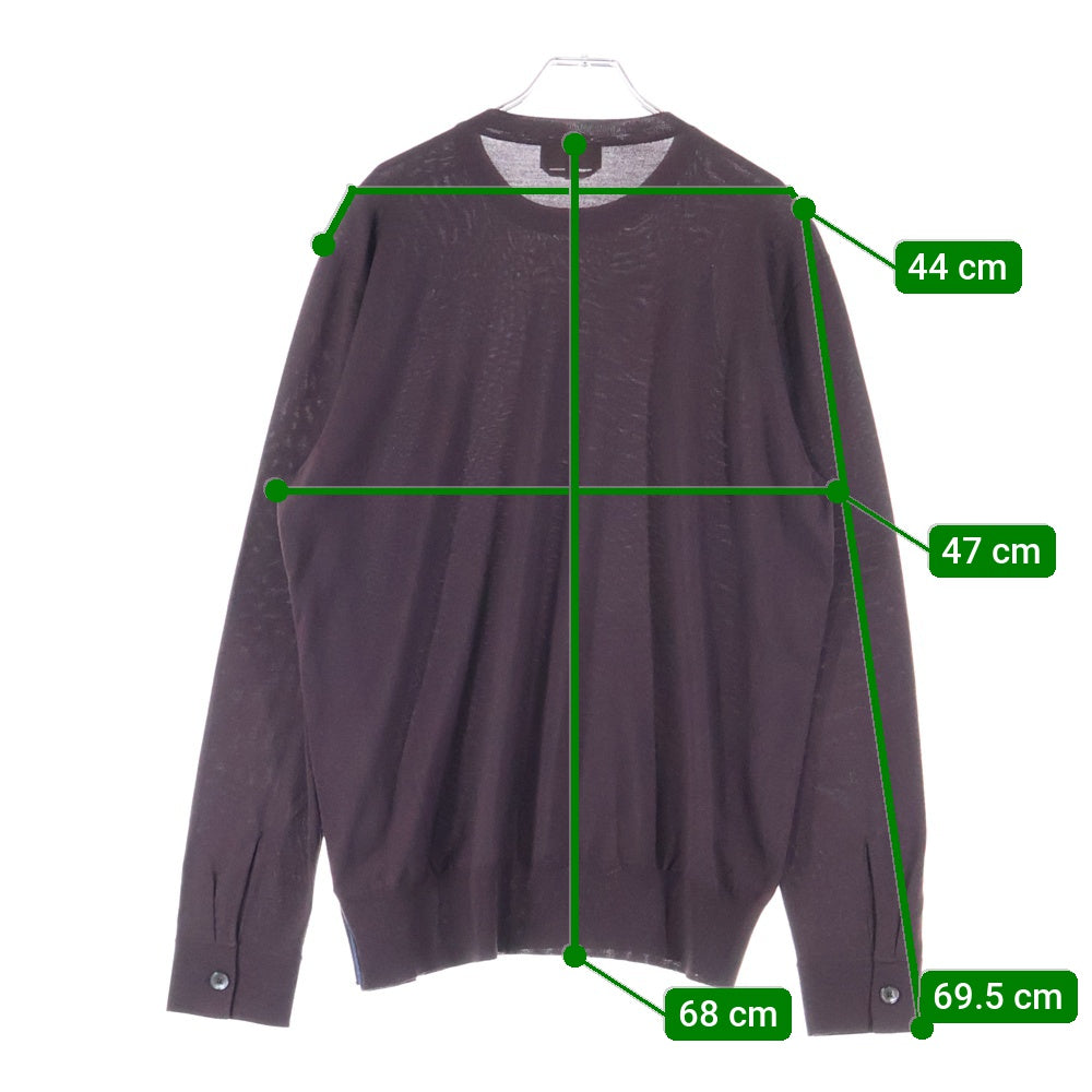 HERMES(エルメス) サイドボタンデザイン スカーフ 柄 切り替え ウール クルーネック プルオーバー 長袖ニット セーター ブラウン レディース