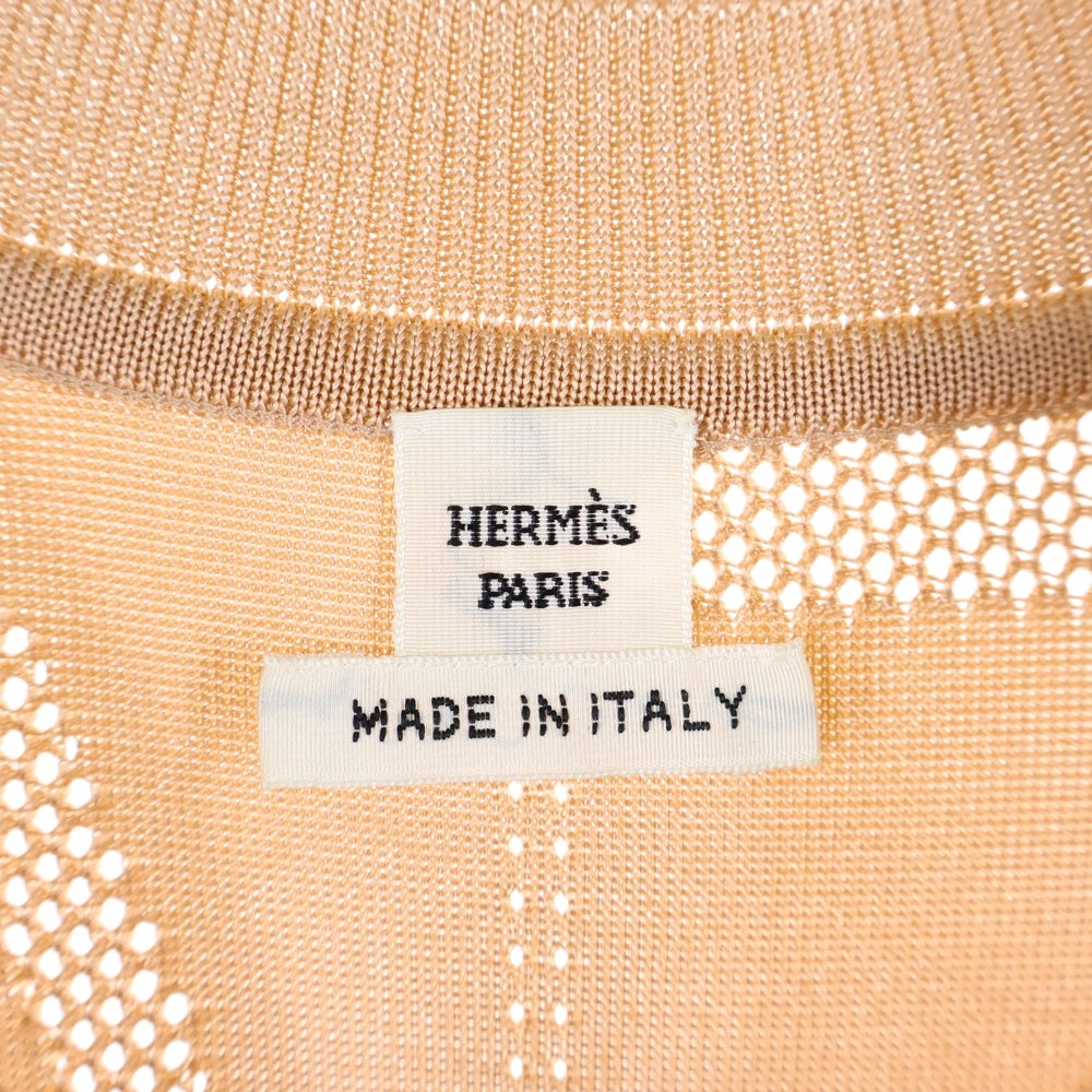 HERMES(エルメス) 24SS En Desordre Finesse アン デゾルドル フィネス 柄プリント シルク クルーネック プルオーバー 長袖ニット セーター ピンクベージュ レディース 4E2838DQ