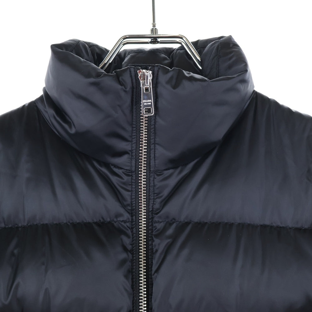 PRADA(プラダ) 19AW ロゴバックル ベルト付き スタンドカラー ジップアップ ダウン ロング ジャケット コート ブラック レディース 29G150