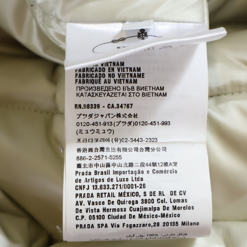 PRADA(プラダ) 19AW ロゴバックル ベルト付き スタンドカラー ジップアップ ダウン ロング ジャケット コート ブラック レディース 29G150