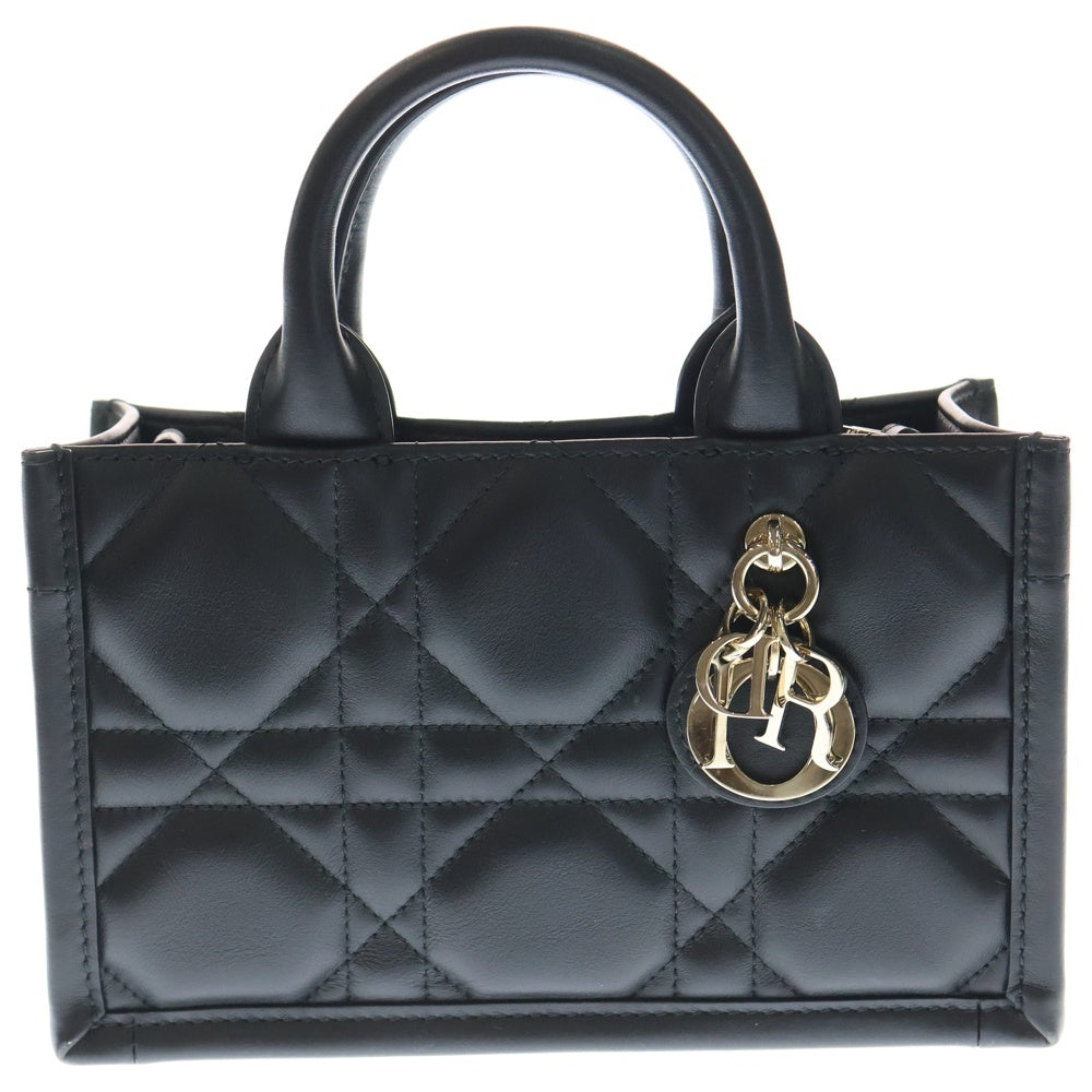 Christian Dior(クリスチャンディオール) ブックトートミニ マイクロカナージュ 2WAYバッグ ショルダーバッグ ハンドバッグ ブラック レザー ゴールド金具