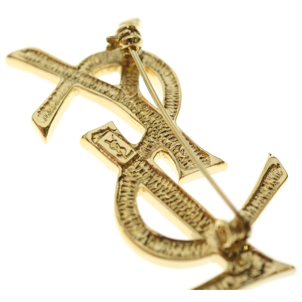 SAINT LAURENT PARIS(サンローランパリ) YSLロゴ ラインストーン ブローチ ピンバッジ ゴールド GP