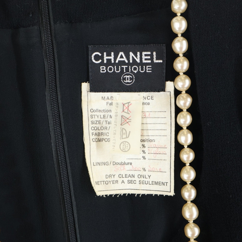 CHANEL(シャネル) パールデザイン ナイロン混 ウール ミディアムワンピース ドレス ブラック レディース