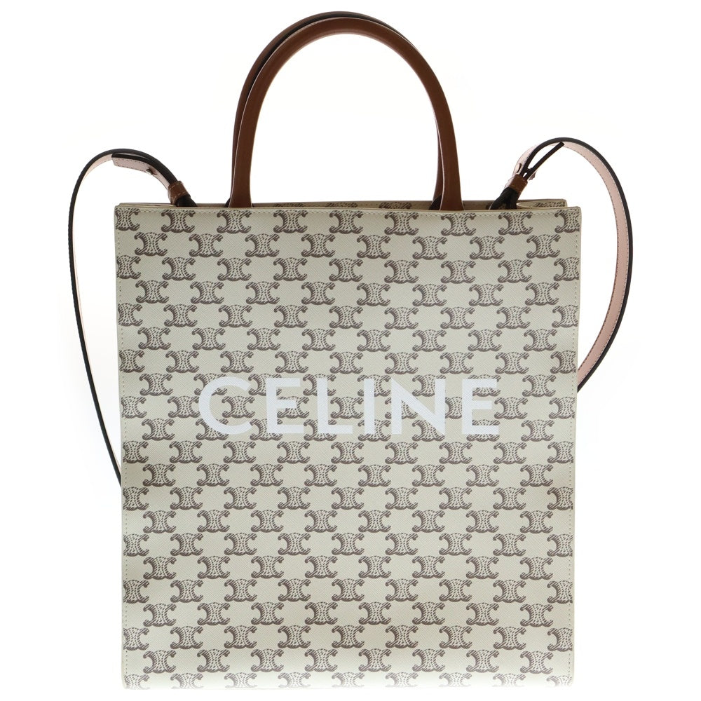 CELINE(セリーヌ) バーティカルカバ ミディアム ロゴ トリオンフ PVC レザー 2WAY ハンド ショルダー バッグ ホワイト