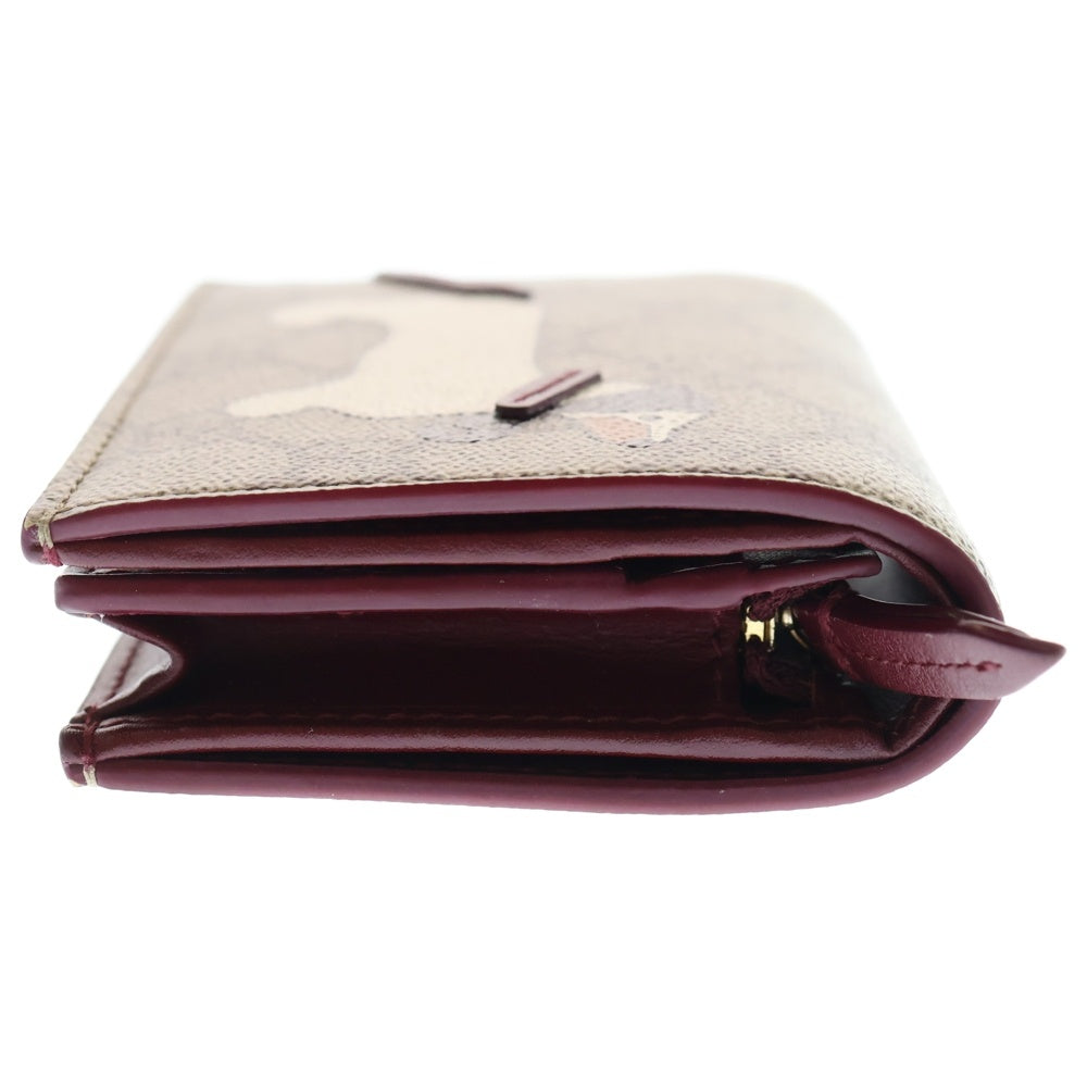 GUCCI(グッチ) GGスプリーム ドッグ ティテール 2つ折り財布 ベージュ×ワインレッド PVC×レザー 818767