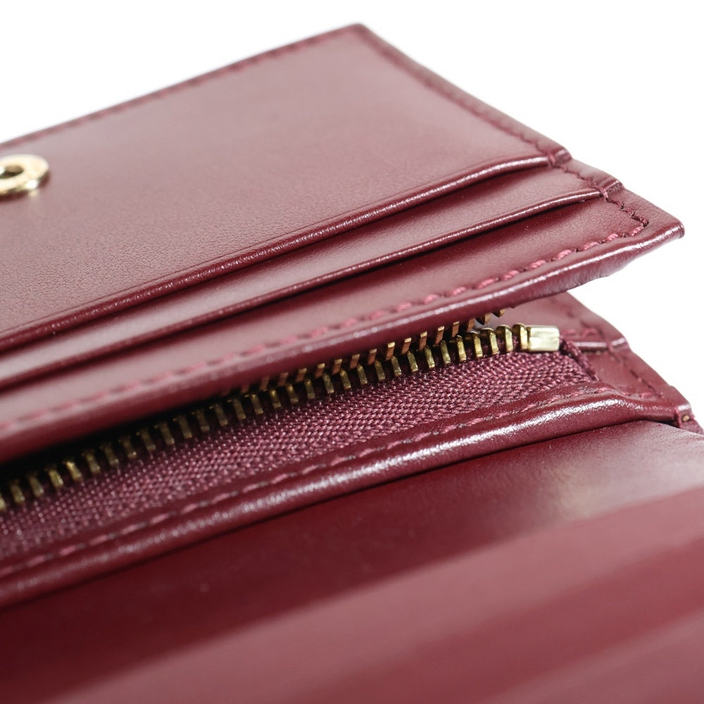 GUCCI(グッチ) GGスプリーム ドッグ ティテール 2つ折り財布 ベージュ×ワインレッド PVC×レザー 818767