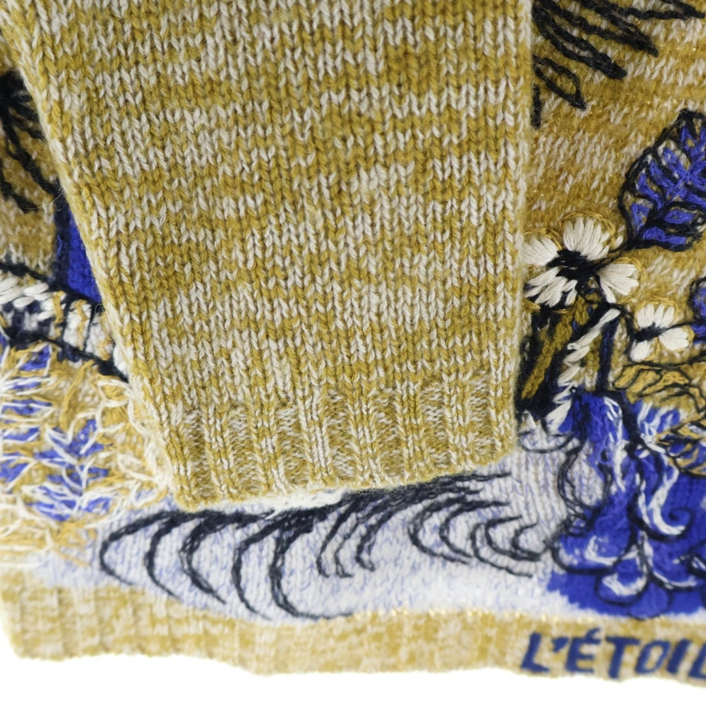 Christian Dior(クリスチャンディオール) シルク混 カシミヤ スター刺繍 クルーネック プルオーバー 長袖ニット セーター イエロー/ブルー 014S52WJ029