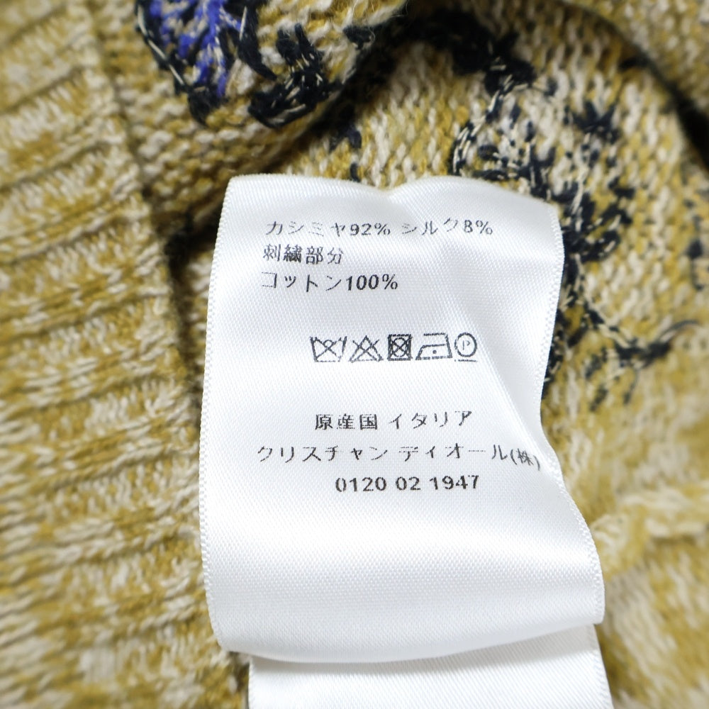 Christian Dior(クリスチャンディオール) シルク混 カシミヤ スター刺繍 クルーネック プルオーバー 長袖ニット セーター イエロー/ブルー 014S52WJ029
