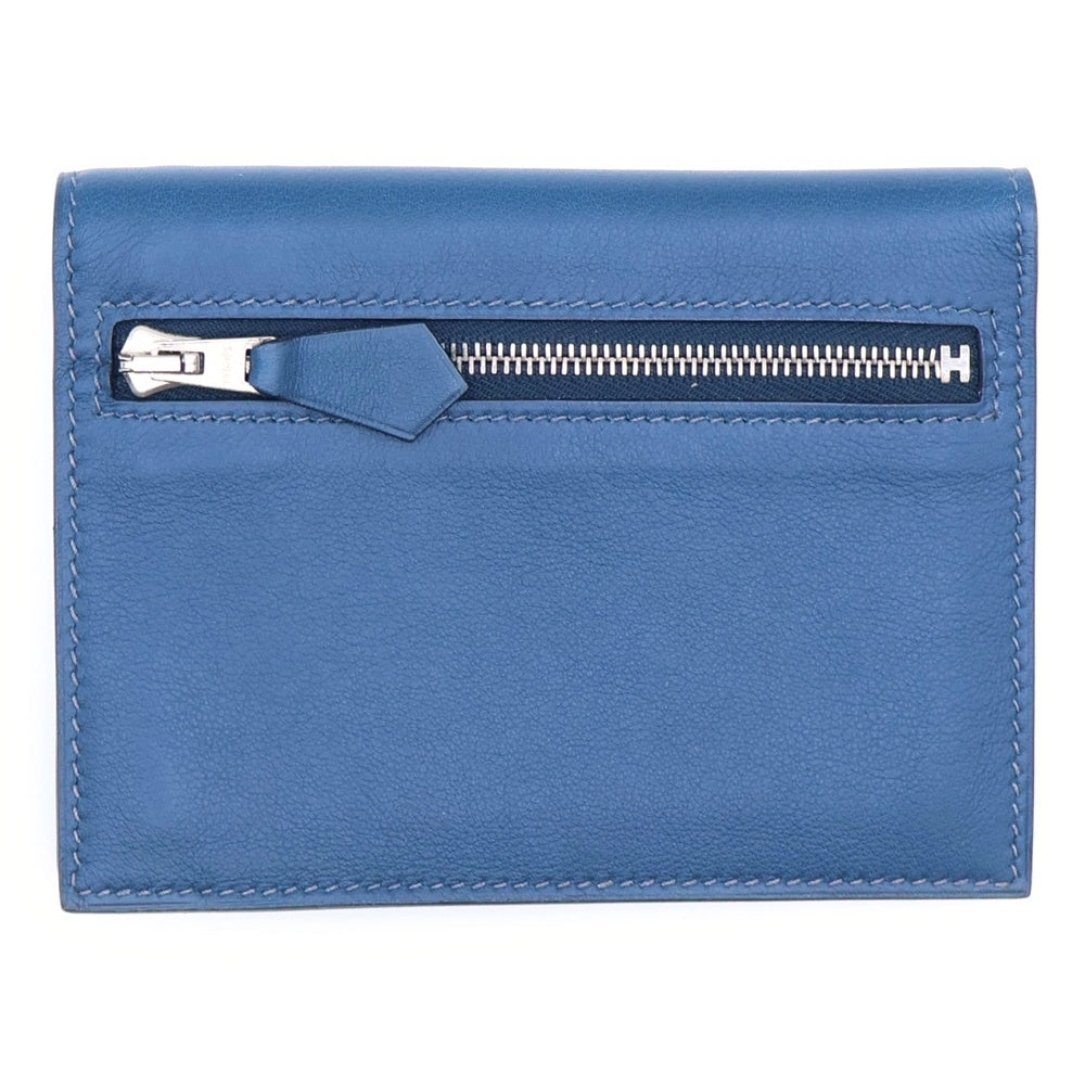 HERMES(エルメス) ジップザップ カーフ ポーチ ケース 財布 ブルー ネイビー レザー シルバー金具 □L刻印