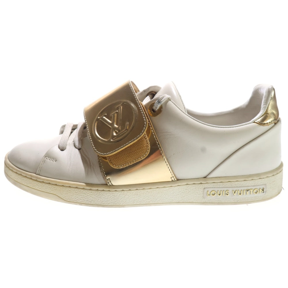 LOUIS VUITTON(ルイヴィトン) フロントロー ライン メタリック コンビレザー ベルクロ レースアップ ローカットシューズ スニーカー ゴールド/ホワイト レディース