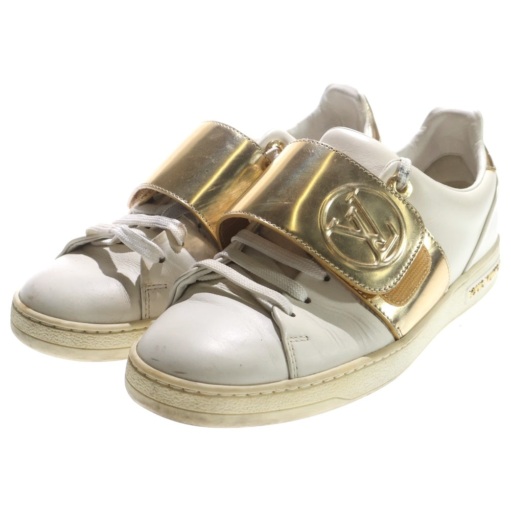 LOUIS VUITTON(ルイヴィトン) フロントロー ライン メタリック コンビレザー ベルクロ レースアップ ローカットシューズ スニーカー ゴールド/ホワイト レディース