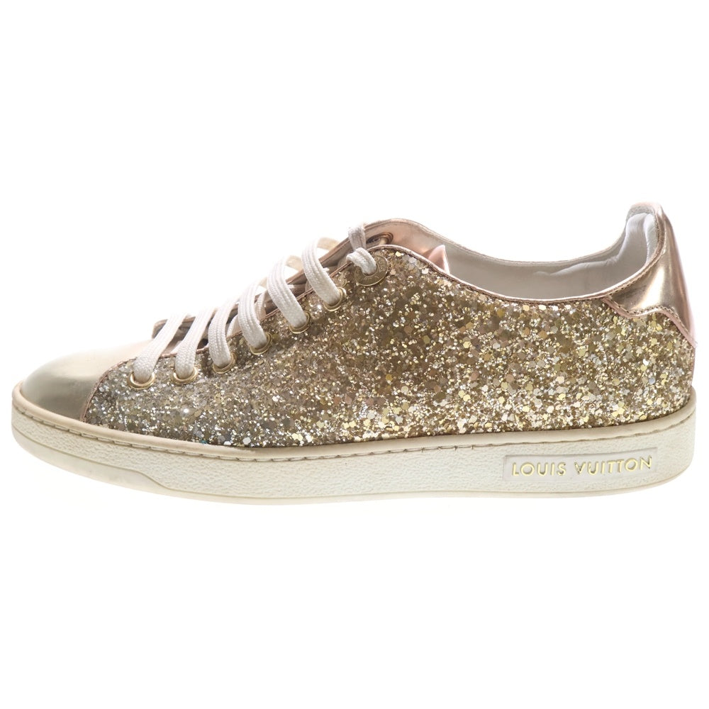 LOUIS VUITTON(ルイヴィトン) フロントロー ライン メタリックレザー ラメ グリッター レースアップ ローカットシューズ スニーカー ゴールド/ホワイト レディース