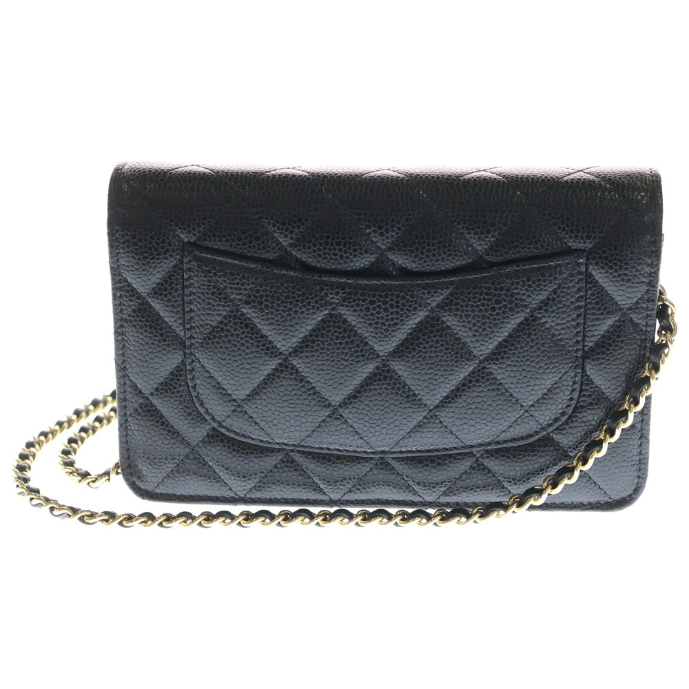 CHANEL(シャネル) マトラッセ ココマーク ターンロック キャビアスキン レザー チェーン ショルダーバッグ ウォレット ゴールド金具 ブラック レディース
