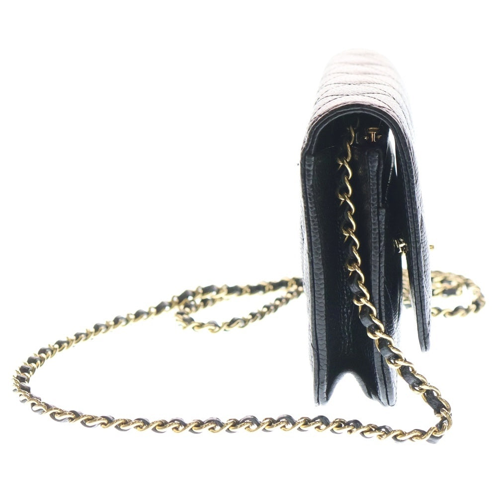 CHANEL(シャネル) マトラッセ ココマーク ターンロック キャビアスキン レザー チェーン ショルダーバッグ ウォレット ゴールド金具 ブラック レディース