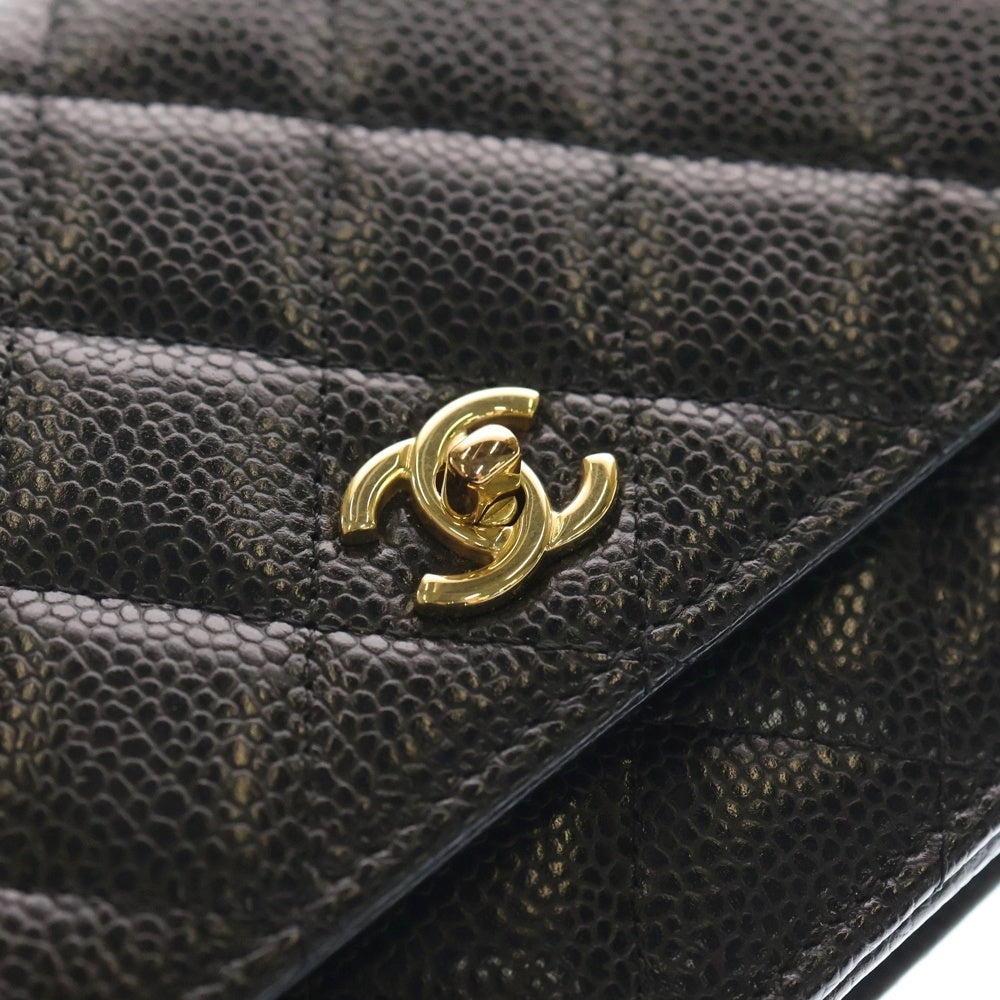 CHANEL(シャネル) マトラッセ ココマーク ターンロック キャビアスキン レザー チェーン ショルダーバッグ ウォレット ゴールド金具 ブラック レディース