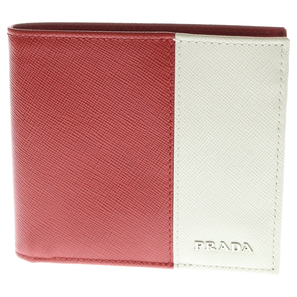 PRADA(プラダ) サフィアーノ 二つ折り財布 ウォレット レッド×ホワイト 2M0738 レディース