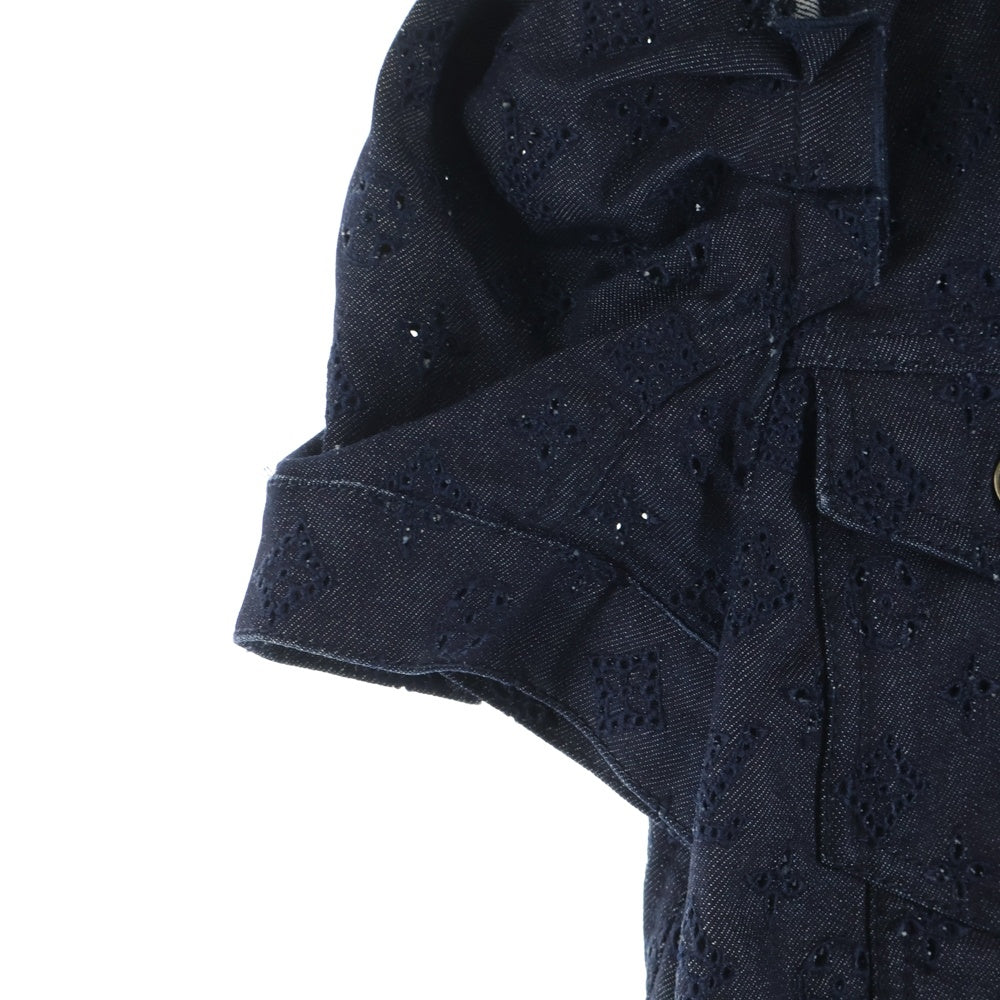 LOUIS VUITTON(ルイヴィトン) 10SS カットワーク モノグラム総柄 パフスリーブ デニム トラッカージャケット インディゴ レディース RW101W WQJA03DBA