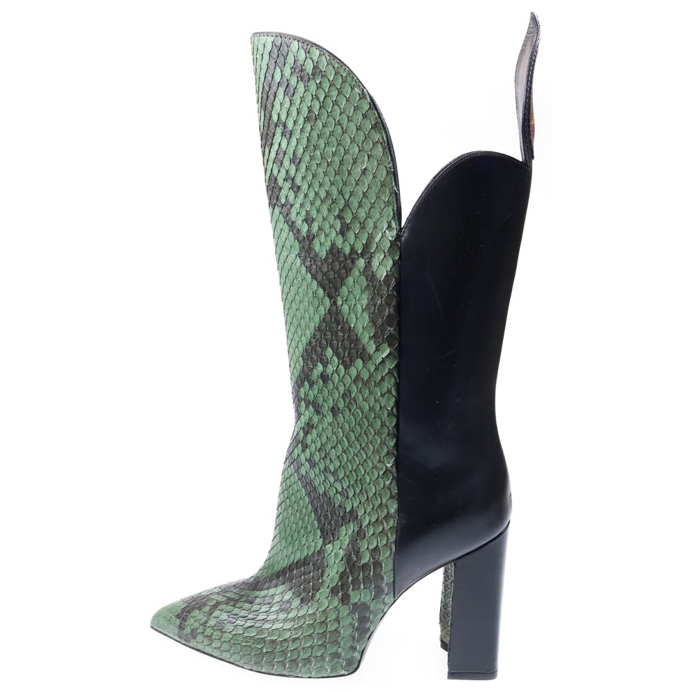 LOUIS VUITTON(ルイヴィトン) ポーカーフェイス パイソン コンビレザー ポインテッドトゥ ヒール ロング ブーツ シューズ グリーン/ブラック レディース
