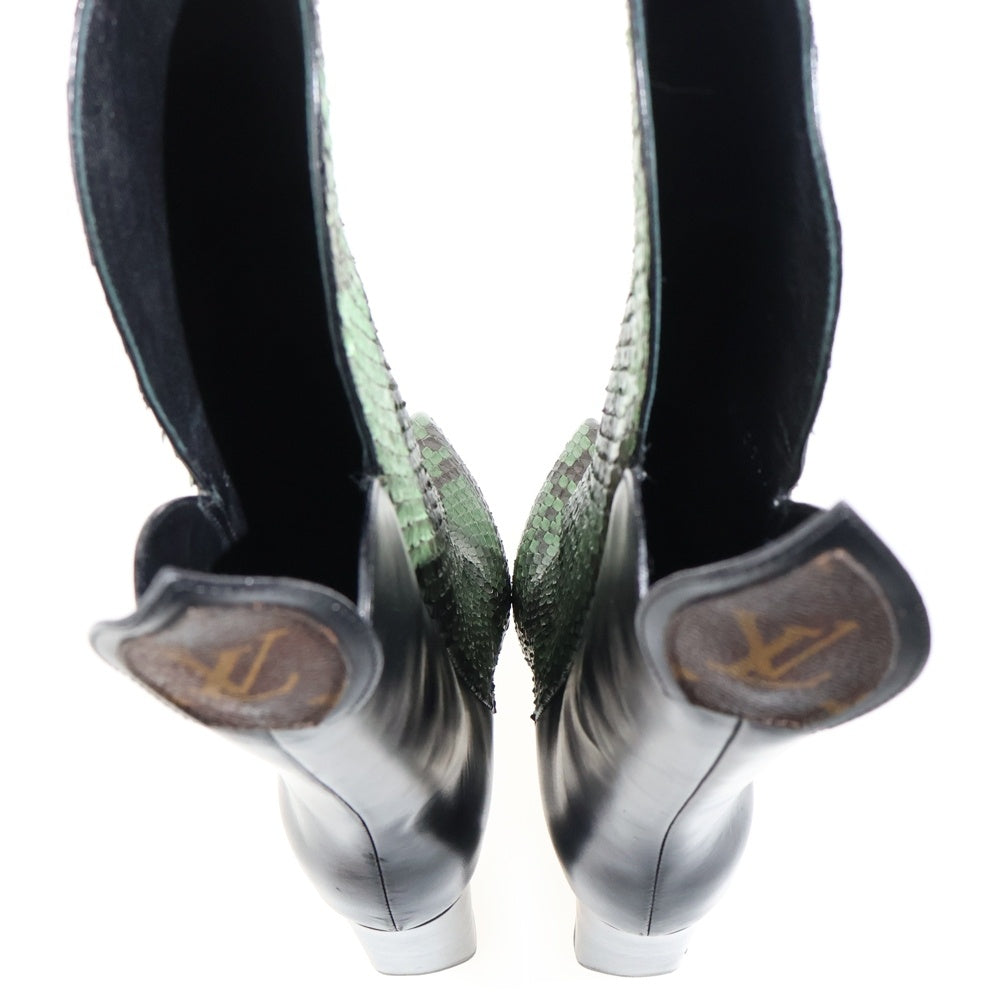 LOUIS VUITTON(ルイヴィトン) ポーカーフェイス パイソン コンビレザー ポインテッドトゥ ヒール ロング ブーツ シューズ グリーン/ブラック レディース