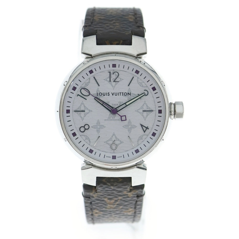 LOUIS VUITTON(ルイヴィトン) タンブールMM モノグラムホワイト文字盤 SSx革/QZ クォーツ 腕時計 QA116