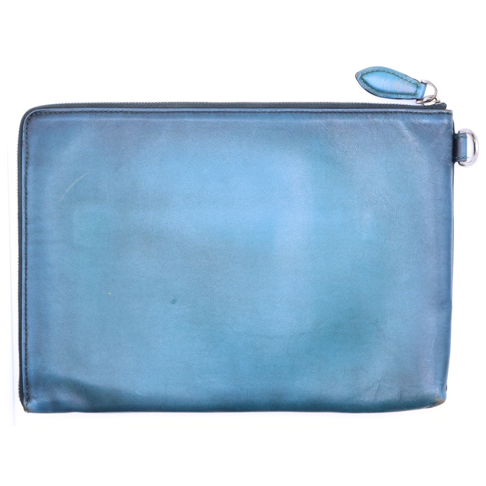 Berluti(ベルルッティ) カリグラフィ ニノGM セカンドバッグ クラッチバック ポーチ ケース レザー ターコイズブルー シルバー金具 レディース