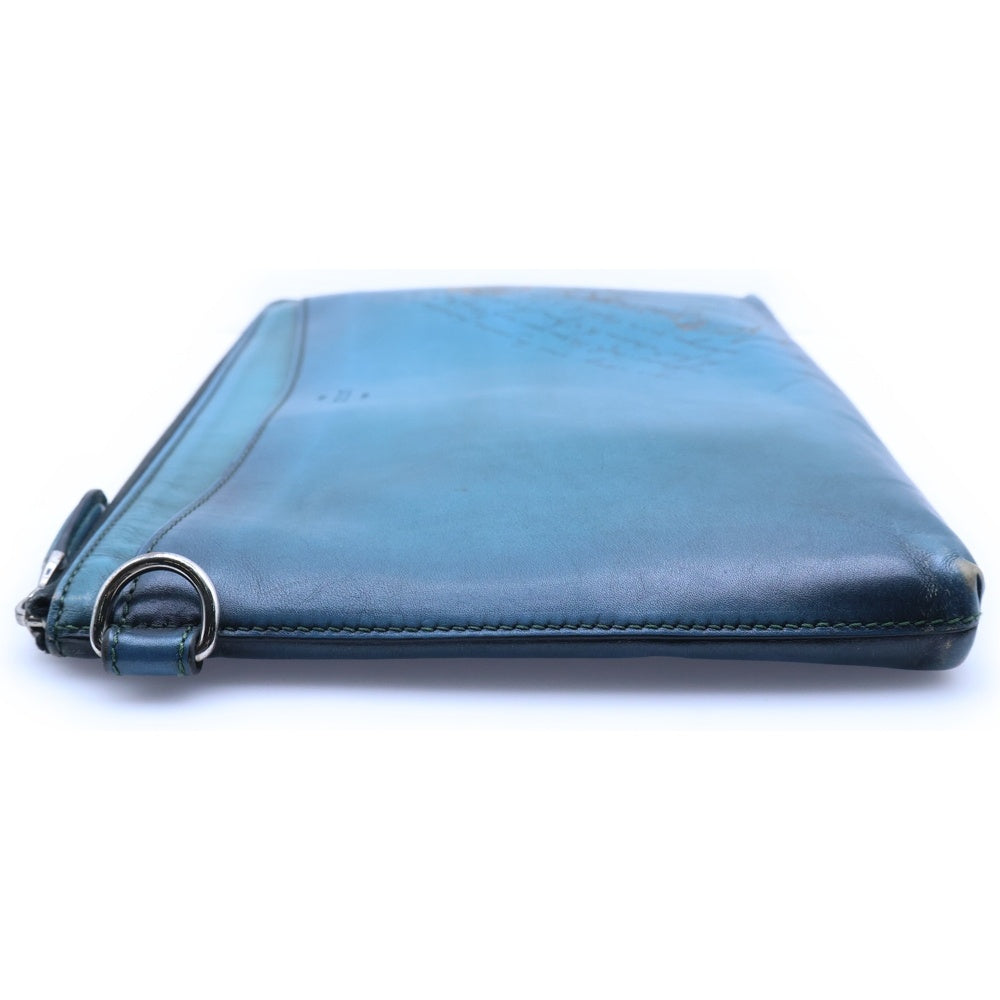 Berluti(ベルルッティ) カリグラフィ ニノGM セカンドバッグ クラッチバック ポーチ ケース レザー ターコイズブルー シルバー金具 レディース