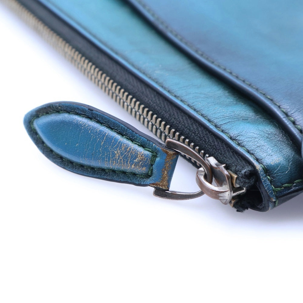 Berluti(ベルルッティ) カリグラフィ ニノGM セカンドバッグ クラッチバック ポーチ ケース レザー ターコイズブルー シルバー金具 レディース