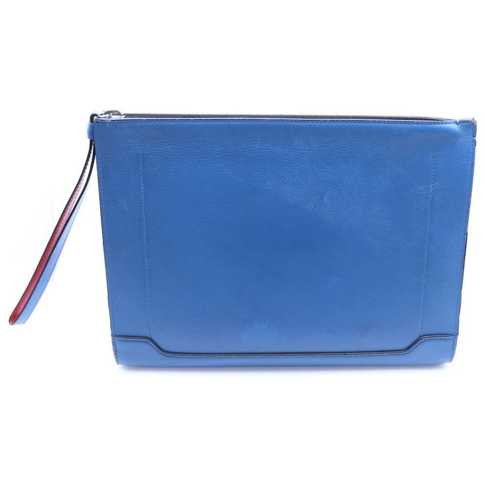 CHRISTIAN LOUBOUTIN(クリスチャンルブタン) スタッズ クラッチバッグ セカンドバッグ ポーチ ケース ブルー レザー シルバー金具 レディース